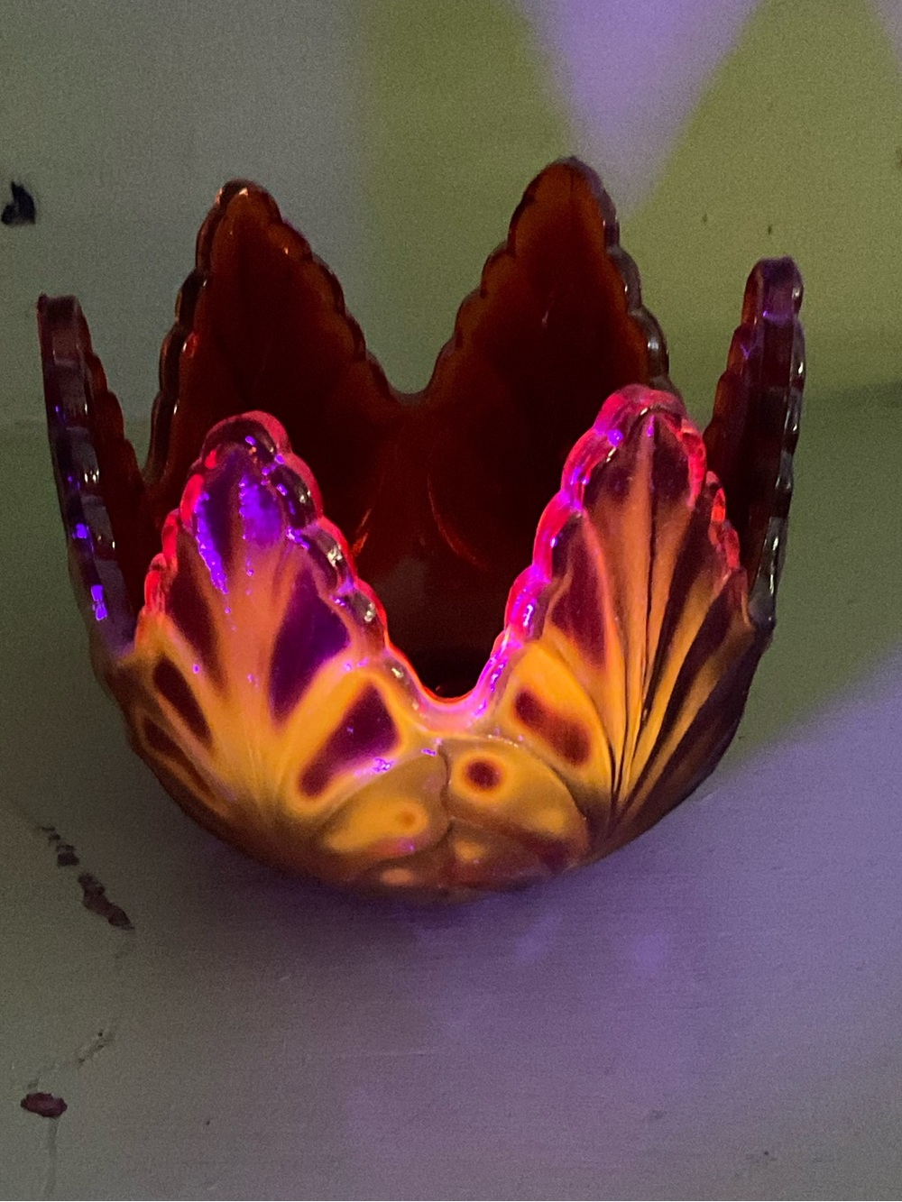 Small orange Uranium Glass candle holder